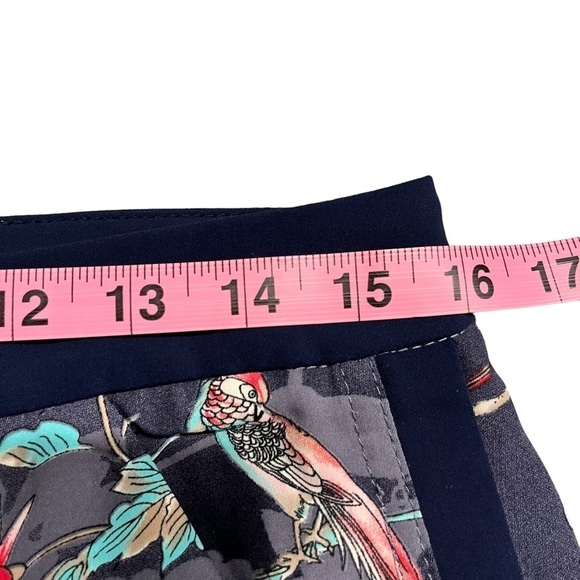 Elevenses Rare Silky Bird and Flower Print Tuxedo Stripe Pants 4 - Picture 7 of 11